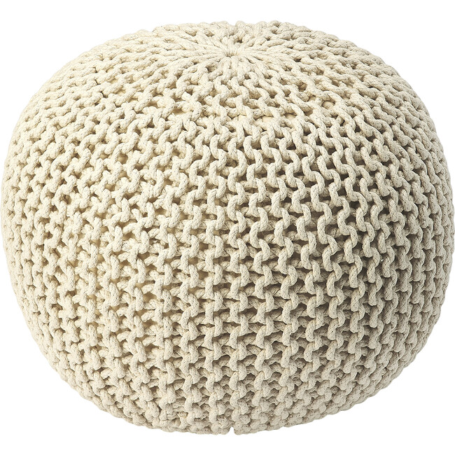 Knit Floor Pouf, Cream - Accent Seating - 1