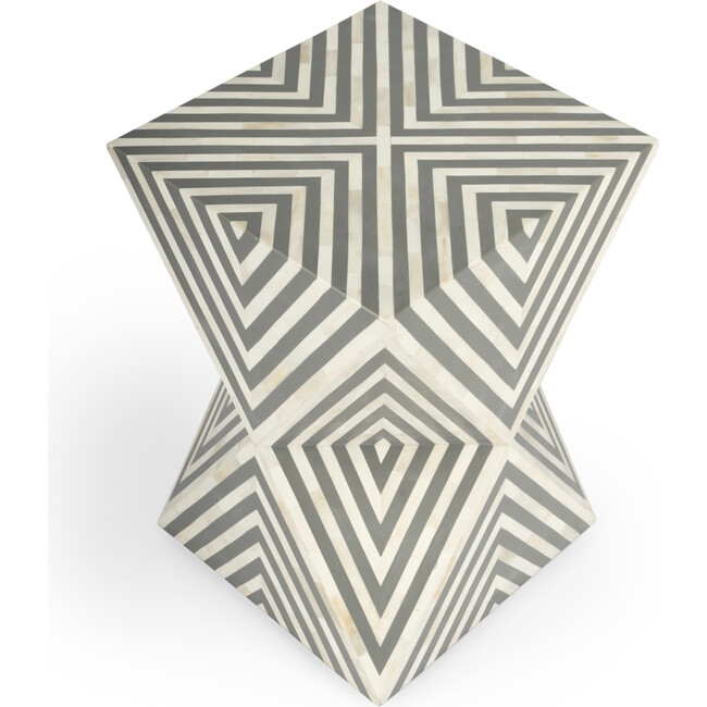 Anais Bone Inlay End Table, White/Grey - Accent Tables - 5