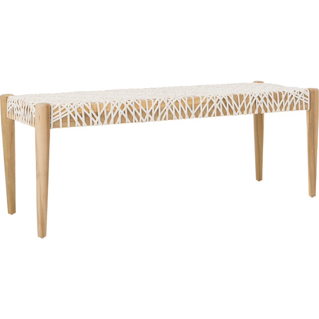Bandelier Leather Weave Bench, Cream