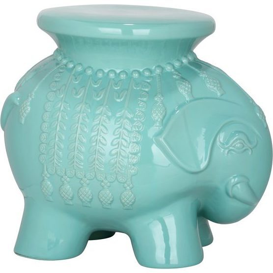 Ceramic Elephant Stool, Robin's Egg Blue - Accent Seating - 1