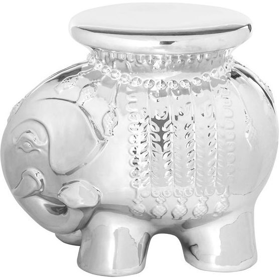 Ceramic Elephant Stool, Silver