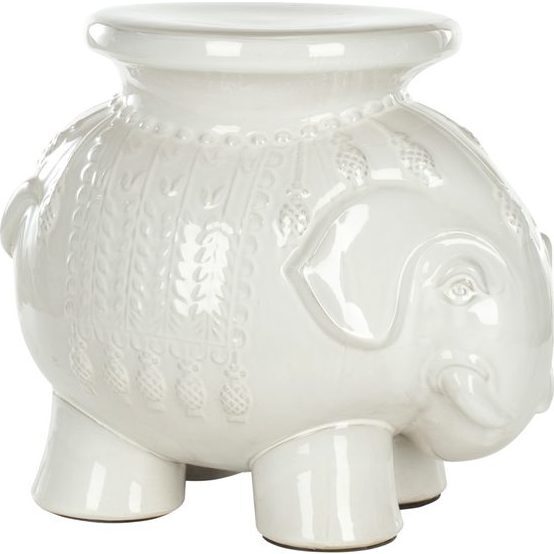 Ceramic Elephant Stool, White - Accent Seating - 1
