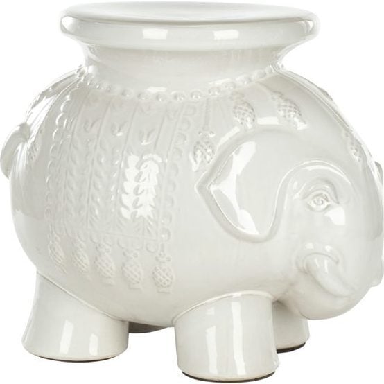 Ceramic Elephant Stool, White