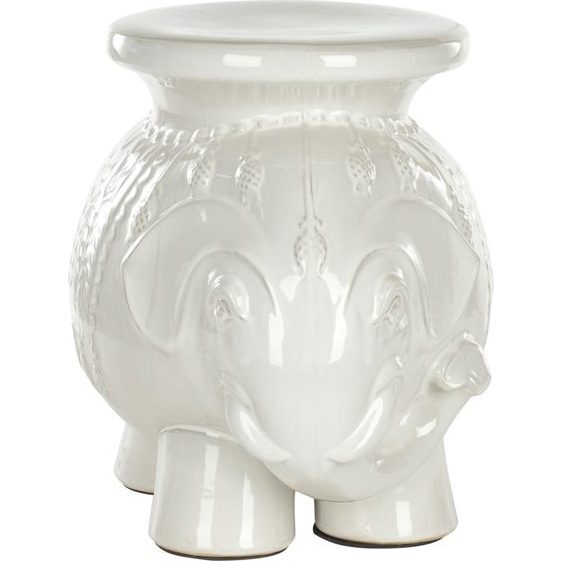 Ceramic Elephant Stool, White