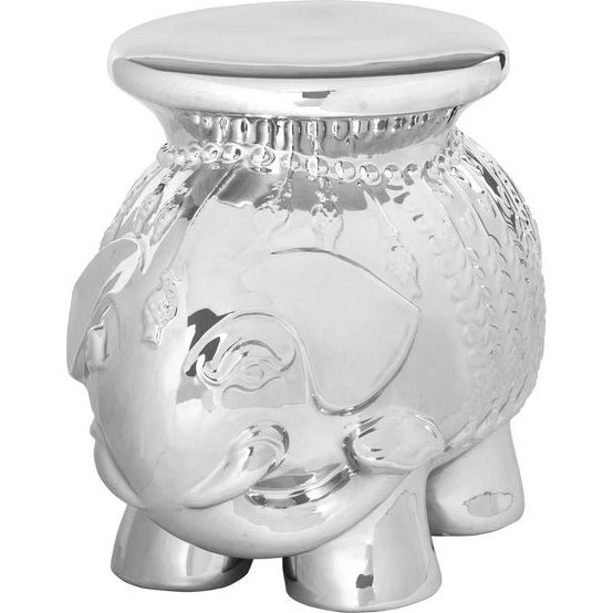 Ceramic Elephant Stool, Silver