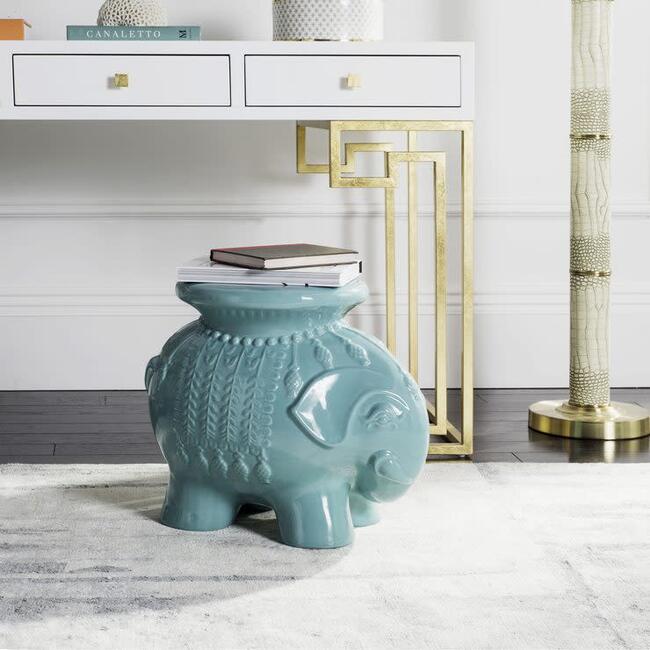 Ceramic Elephant Stool, Robin's Egg Blue - Accent Seating - 3