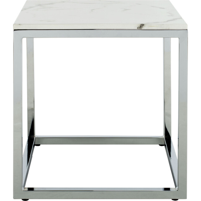 Bethany Square End Table, White/Gold