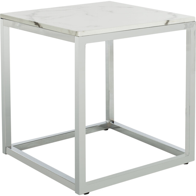 Bethany Square End Table, White/Gold