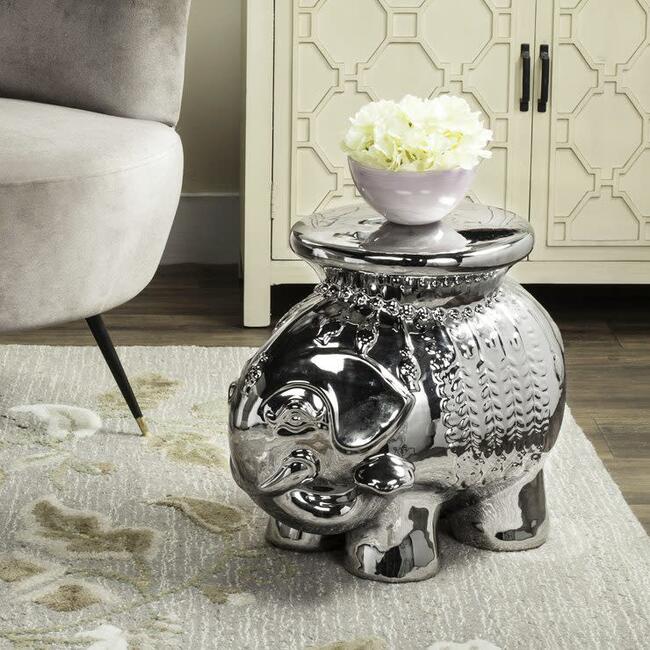 Ceramic Elephant Stool, Silver - Accent Seating - 5