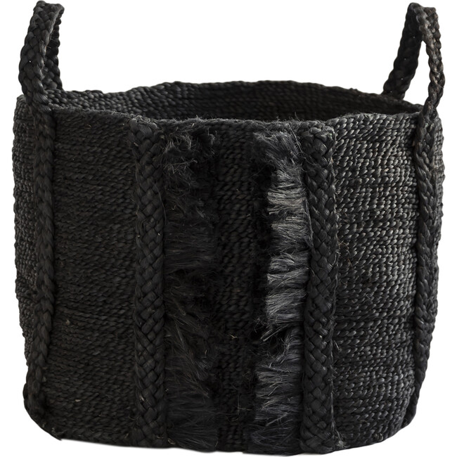 Bazar Medium Fringe Basket, Desert Black
