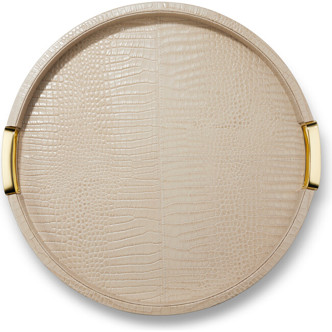 Carina Croc Leather Small Round Tray, Fawn - Accents - 1