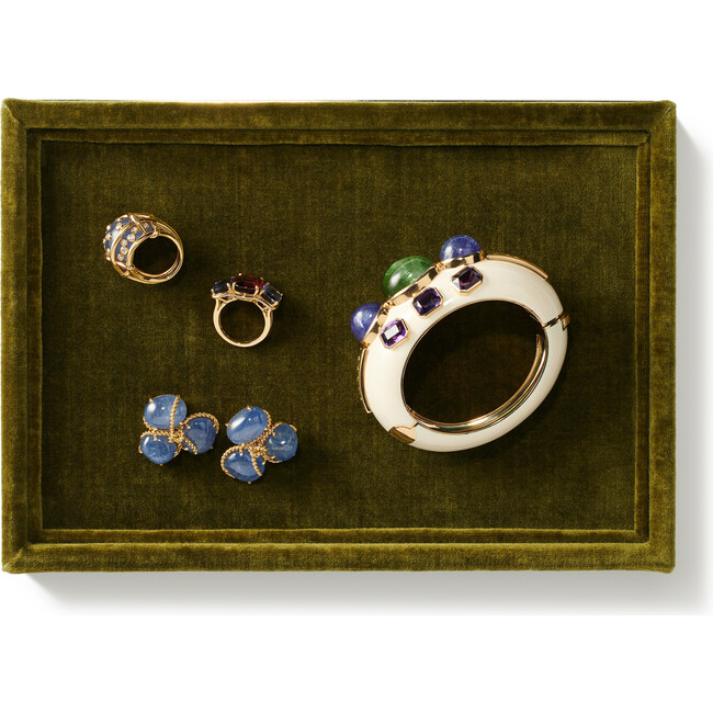 Valentina Velvet Rectangular Tray, Moss