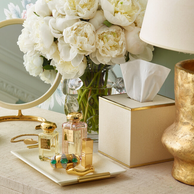 Classic Shagreen Tissue Box Cover, Cream - Accents - 7