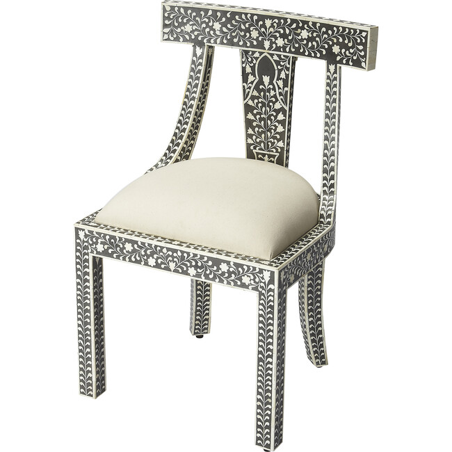Victorian Garden Accent Chair, Black & Bone Inlay