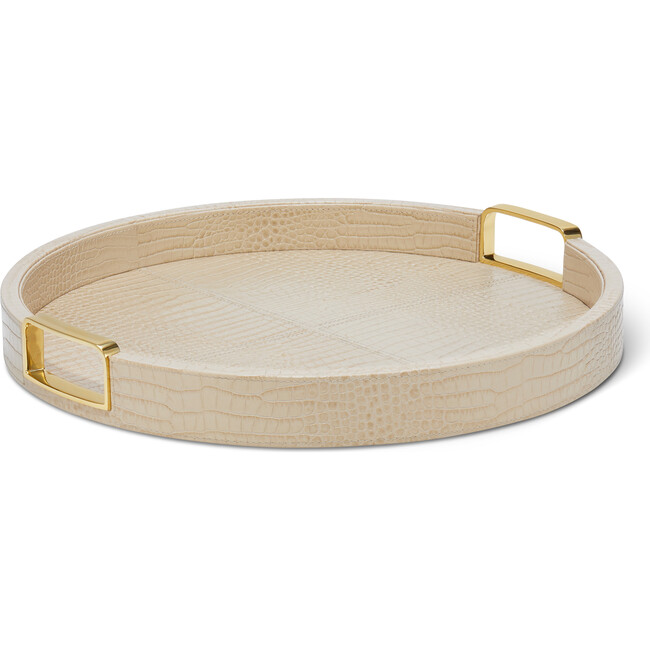 Carina Croc Leather Small Round Tray, Fawn - Accents - 4