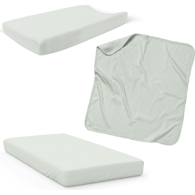 3 Piece Organic Knit Nursery Bedding Set, Succulent - Crib Sheets - 1