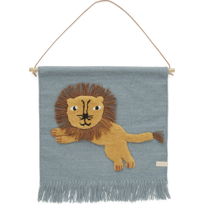 Jumping Lion Wall Hanging, Dusty Blue