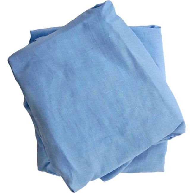 Crib Sheet in Blue Linen - Sheets - 1