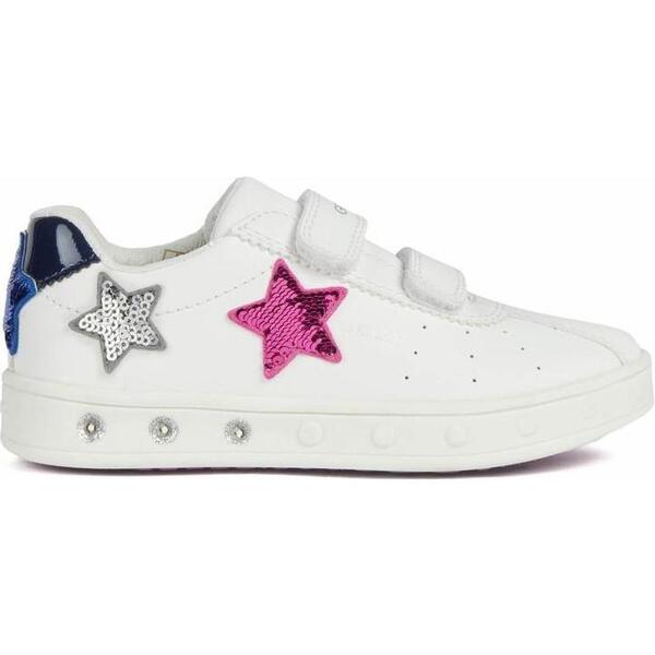Baskets Filles GEOX J Skylin | Blanc Multicolore | Pointure 35 EU | Lumières LED | Scratch Et Lacets