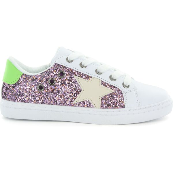 Mia Star Lace Sneaker, Pink Glitter & White - Hoo Shoes Shoes | Maisonette