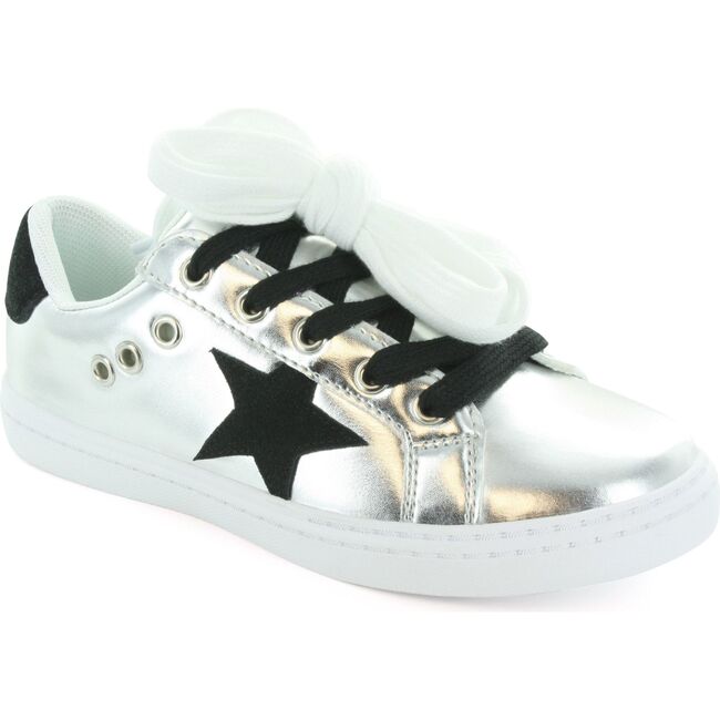 Mia Star Lace Sneaker, Silver & Black
