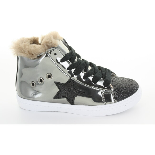 Fay's Faux Fur Star Lace High Top, Pewter - Sneakers - 1