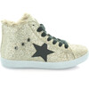 Fay's Faux Fur Star Lace High Top, Gold Glitter - Sneakers - 1 - thumbnail