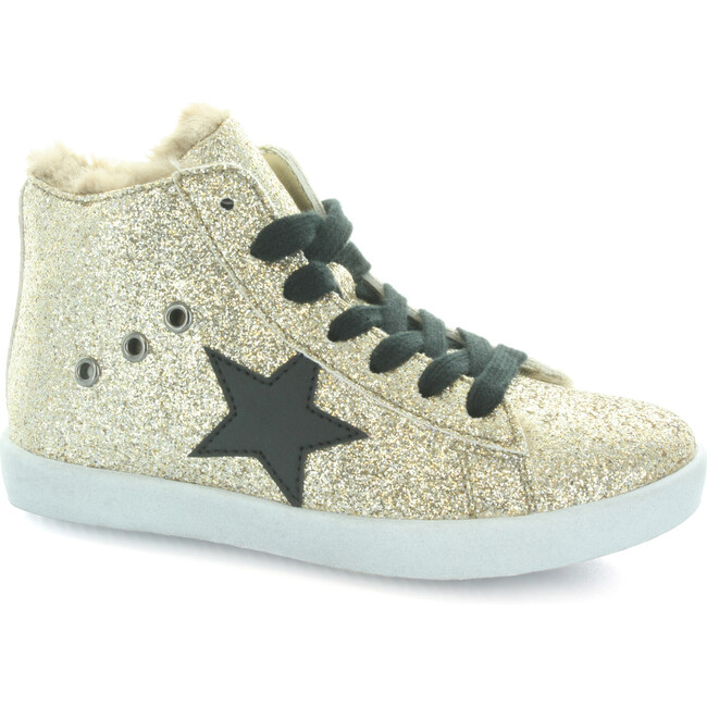 Fay's Faux Fur Star Lace High Top, Gold Glitter