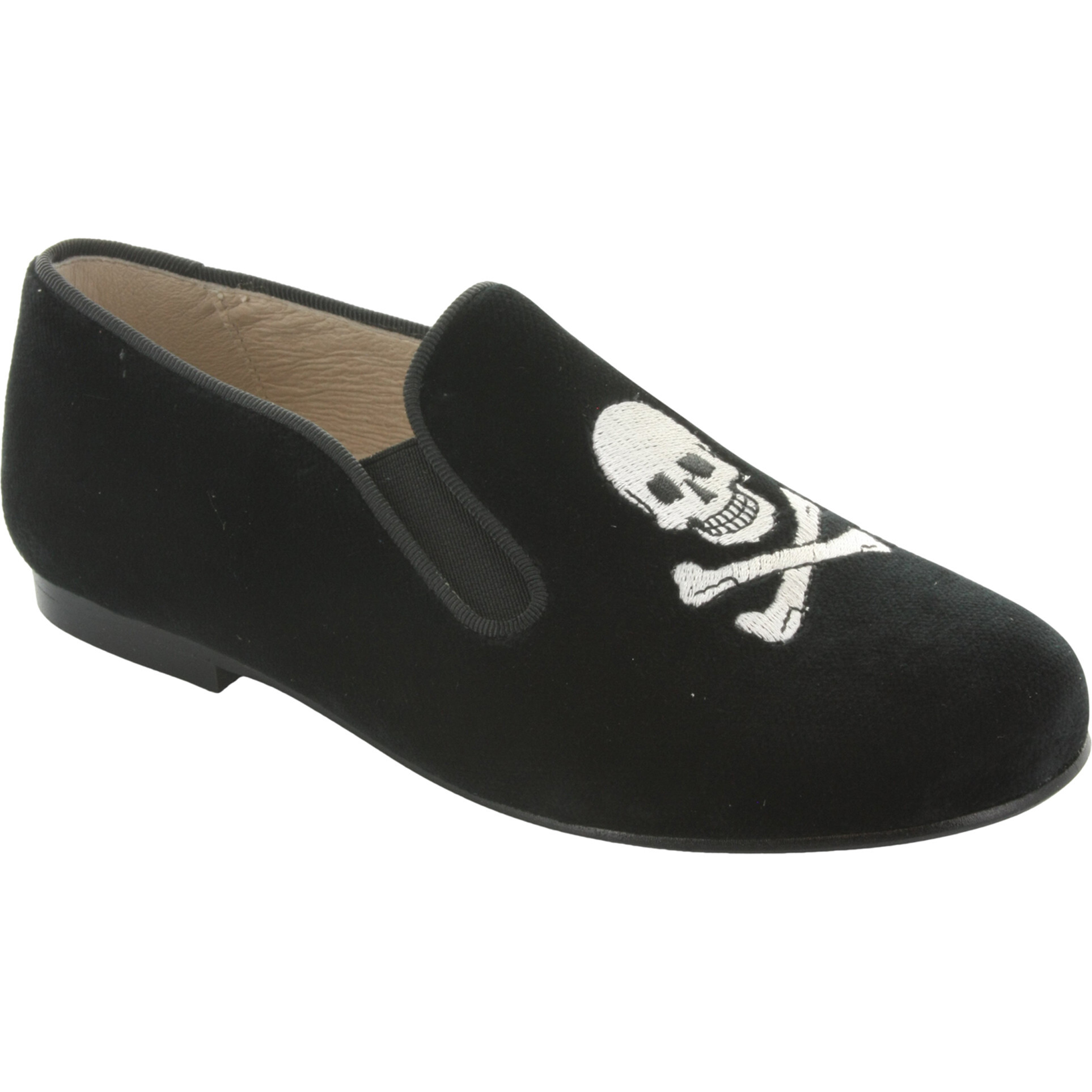 Barron's Skull Smoking Shoe, Black Velvet/White - Loafers - 1
