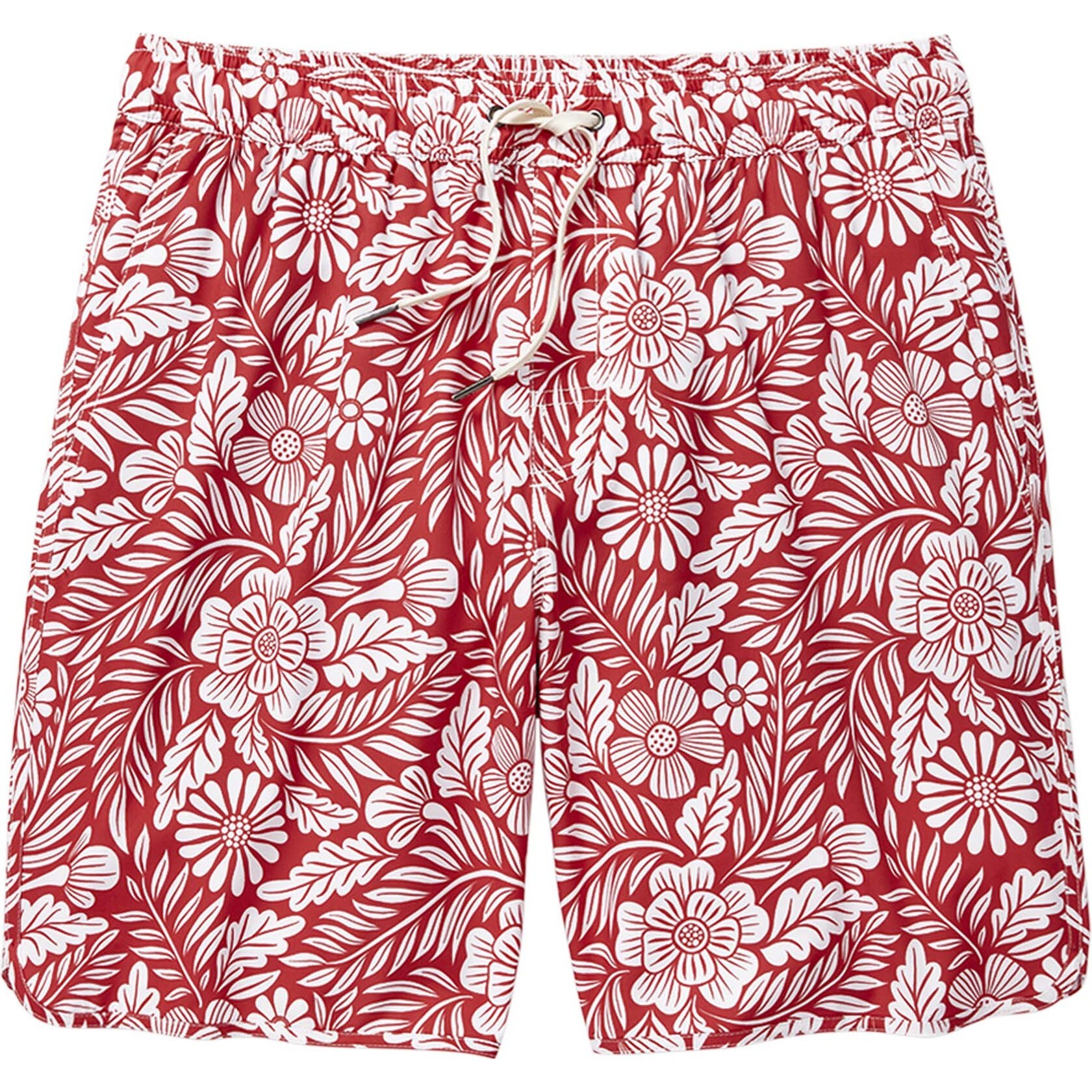 Men's  Anchor Swim Trunk, Red Hawaiian Floral - Swim Trunks - 1