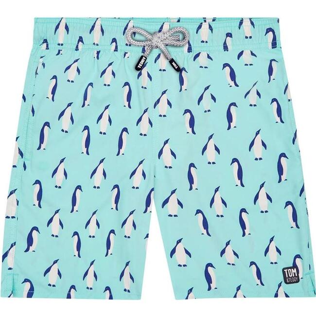 Men's Penguin Swim Trunk,  Soft Blue - Swim Trunks - 1