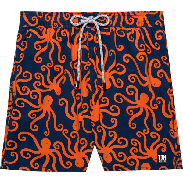 Men's Octopus Swim Shorts, Navy and Orange - Tom & Teddy Papa & Mini ...