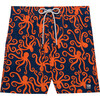 Men's Octopus Swim Shorts, Navy and Orange - Swim Trunks - 1 - thumbnail