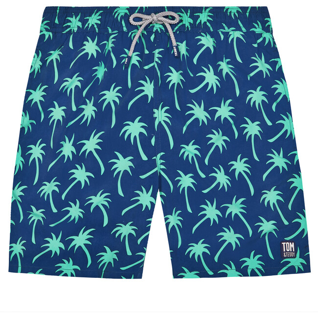Men's Palm Swim Shorts, Navy and Green