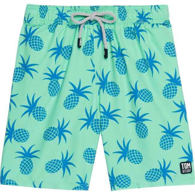 Men's Pineapple Swim Shorts, Green - Swim Trunks - 1