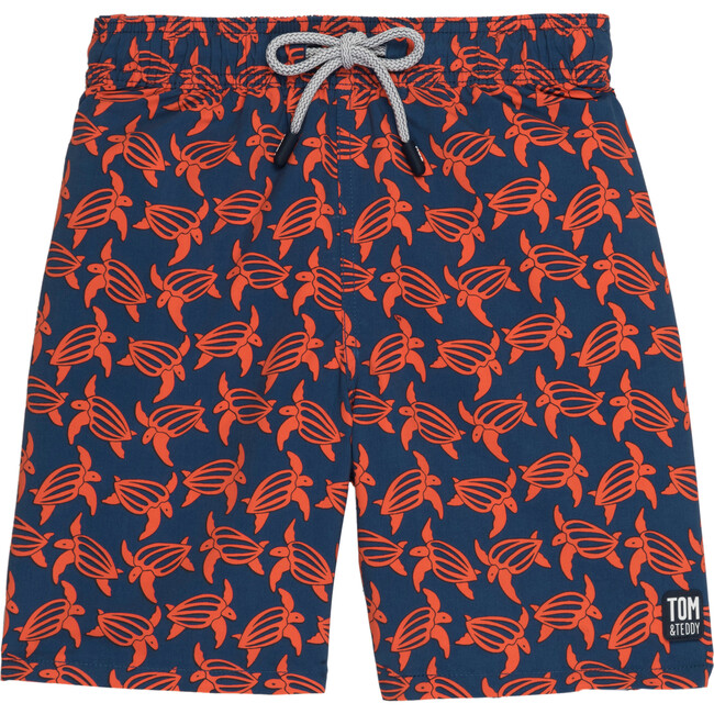 Men's Turtle Swim Shorts, Navy and Orange - Swim Trunks - 1