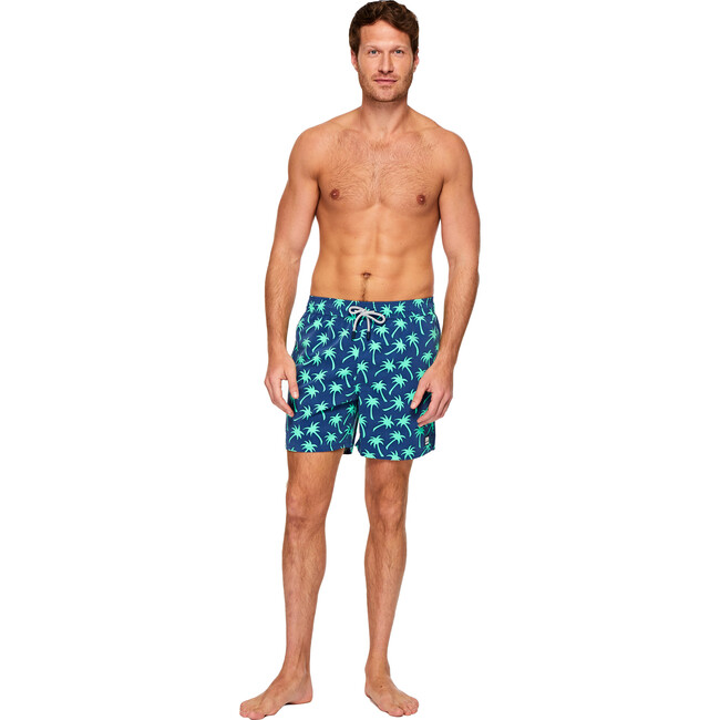 Men's Palm Swim Shorts, Navy and Green - Swim Trunks - 2