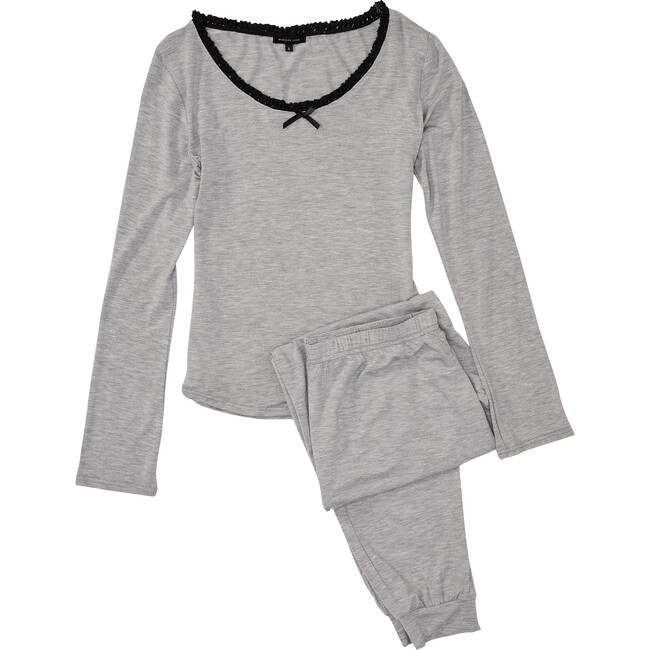 Women's June PJ Set, Gray & Noir - Pajamas - 1