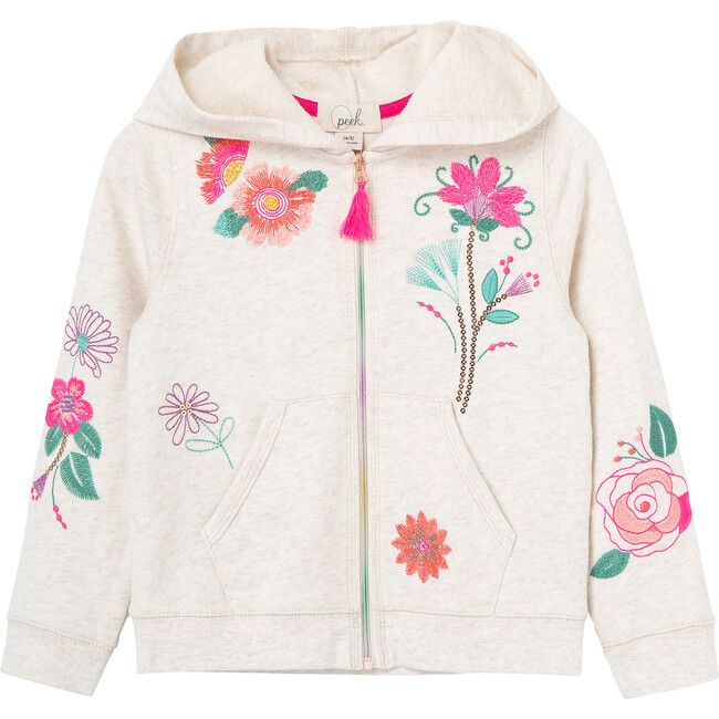 Embroidered Floral Hoodie, Oatmeal