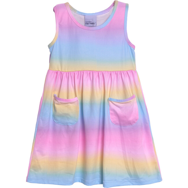 Dahlia Sleeveless Tee Dress with Pockets, Rainbow Ombre