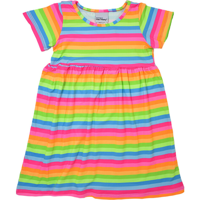 UPF 50 Laya Short Sleeve Tee Dress, Neon Stripe