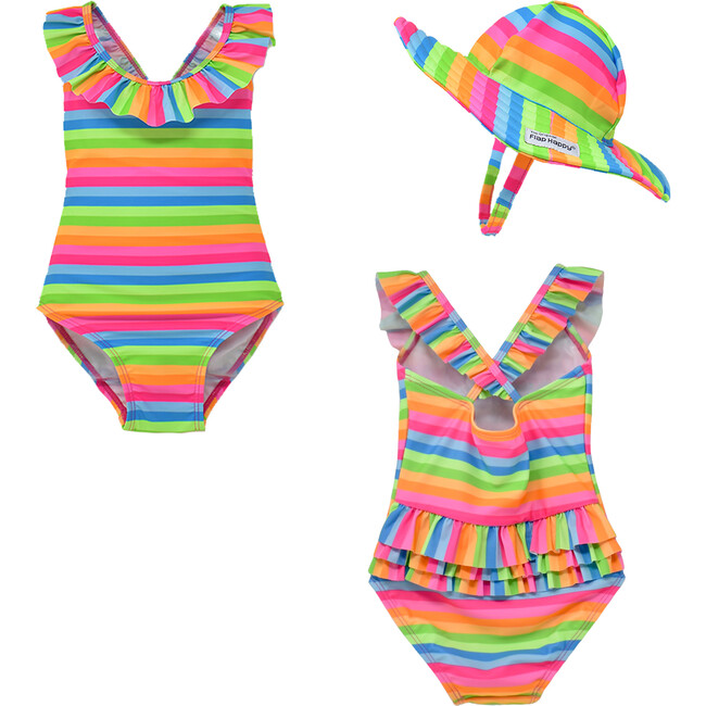 Girls Swim and Hat Set made from Recycled Plastic Bottles, Nest Stripe