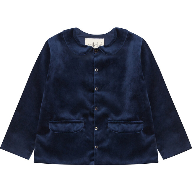 Organic Cotton Velvet Jacket, Navy Blue - Jackets - 1