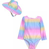 Girls Swim and Hat Set made from Recycled Plastic Bottles, Rainbow Ombre - Mixed Apparel Set - 1 - thumbnail