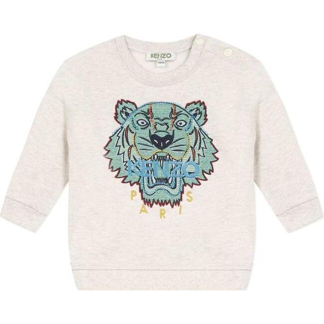Graphic Tiger Sweater, Beige - Sweaters - 1
