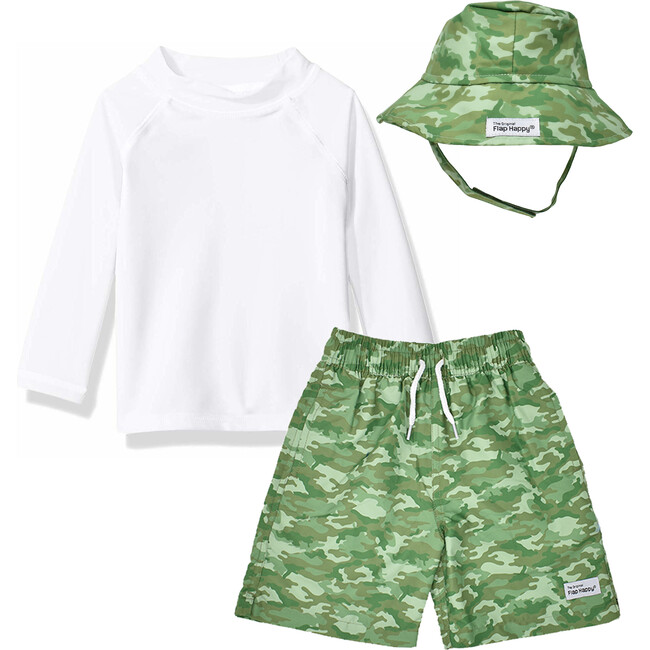 Boy Swim and Hat Set, Green Camo - Mixed Apparel Set - 1