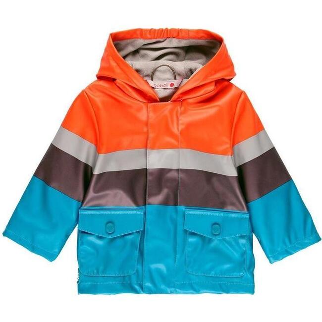 Striped Hooded Raincoat, Stone - Jackets - 1