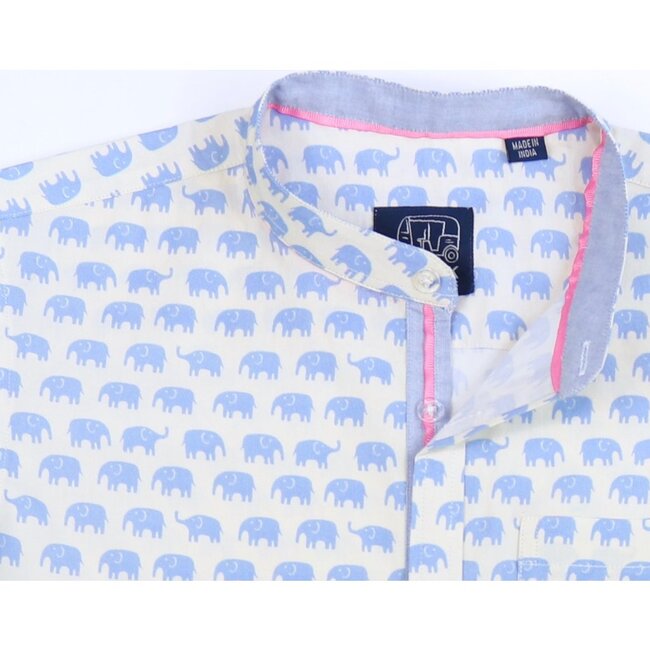 Short Sleeve Mandarin Elephants, Blue