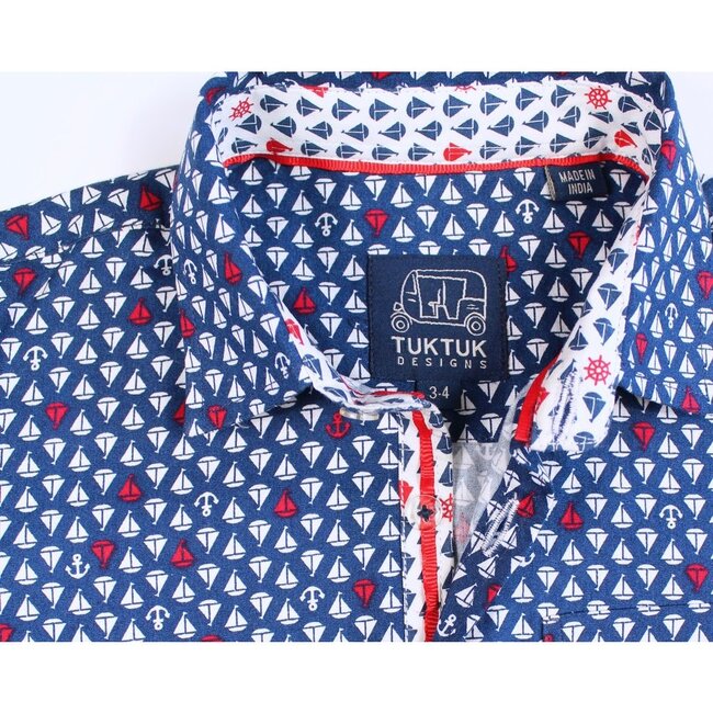 Short Sleeve Siam Sailboat, Blue - Shirts - 2