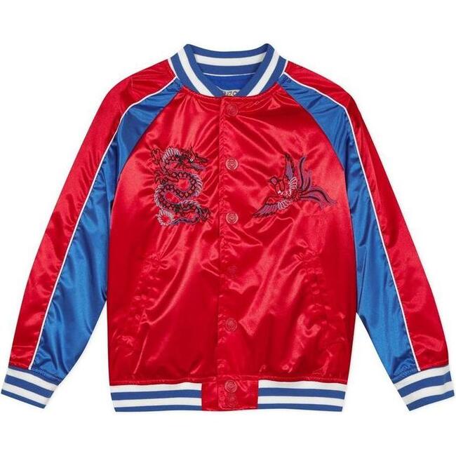 Satin Bomber Jacket, Red - Jackets - 1